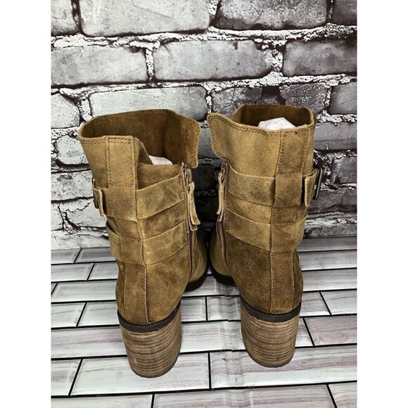Clarks Brown Nubuck Leather Suede Stacked Heel Ankle Strap Boots Women Sz 6M US - Picture 10 of 16